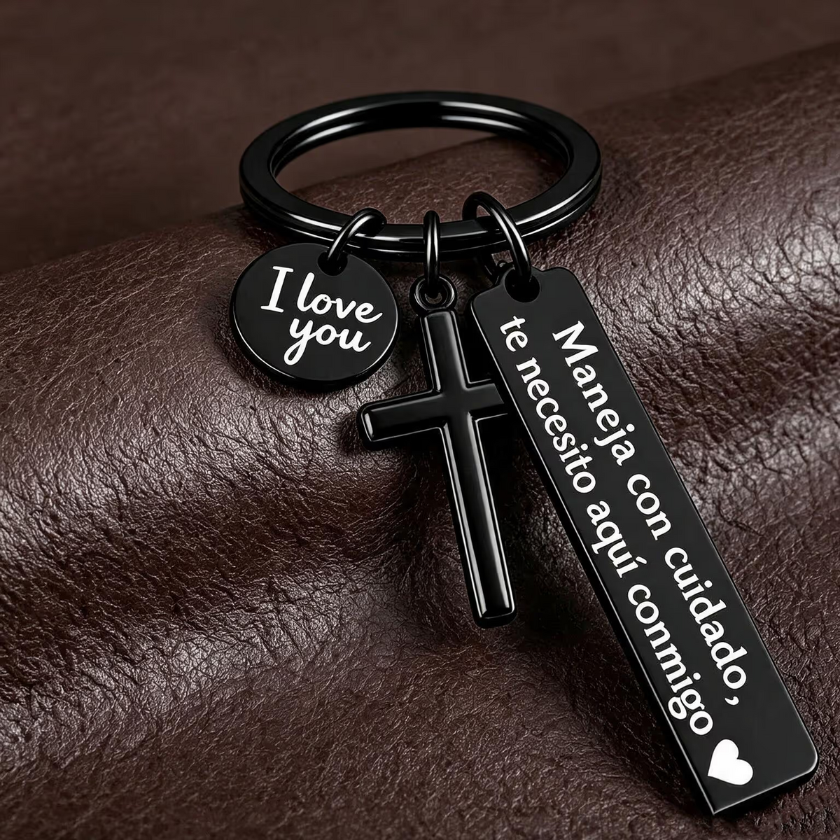 Keychain with Cross and "I Love You" Charm