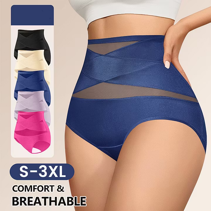🔥Plus-Size High-Waist Cross Tummy Control Panties